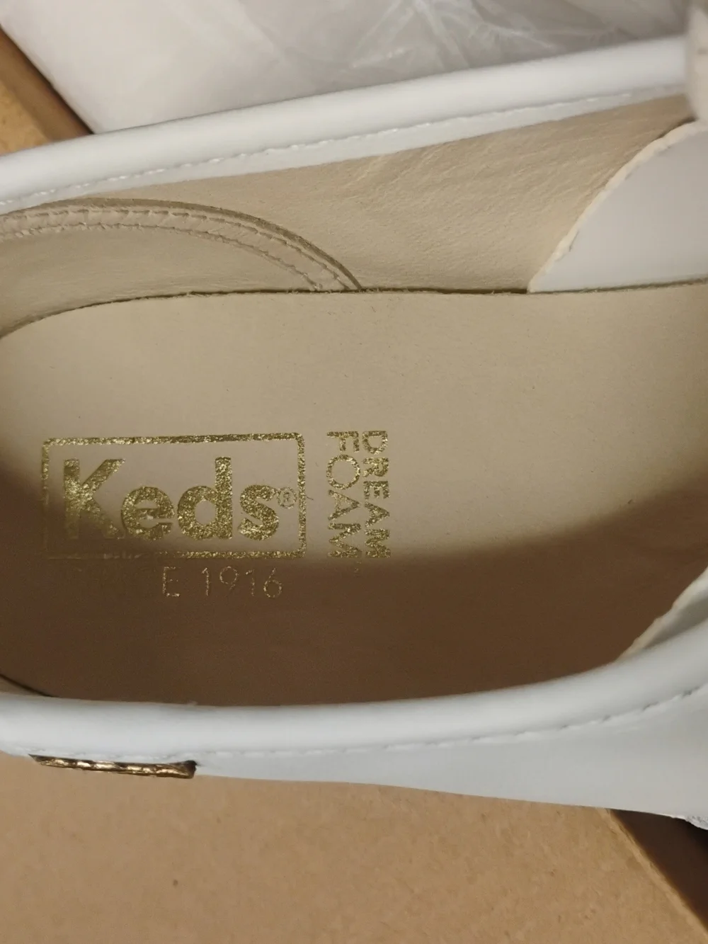 Keds White Leather Lux Sneakers with Gold Accents
